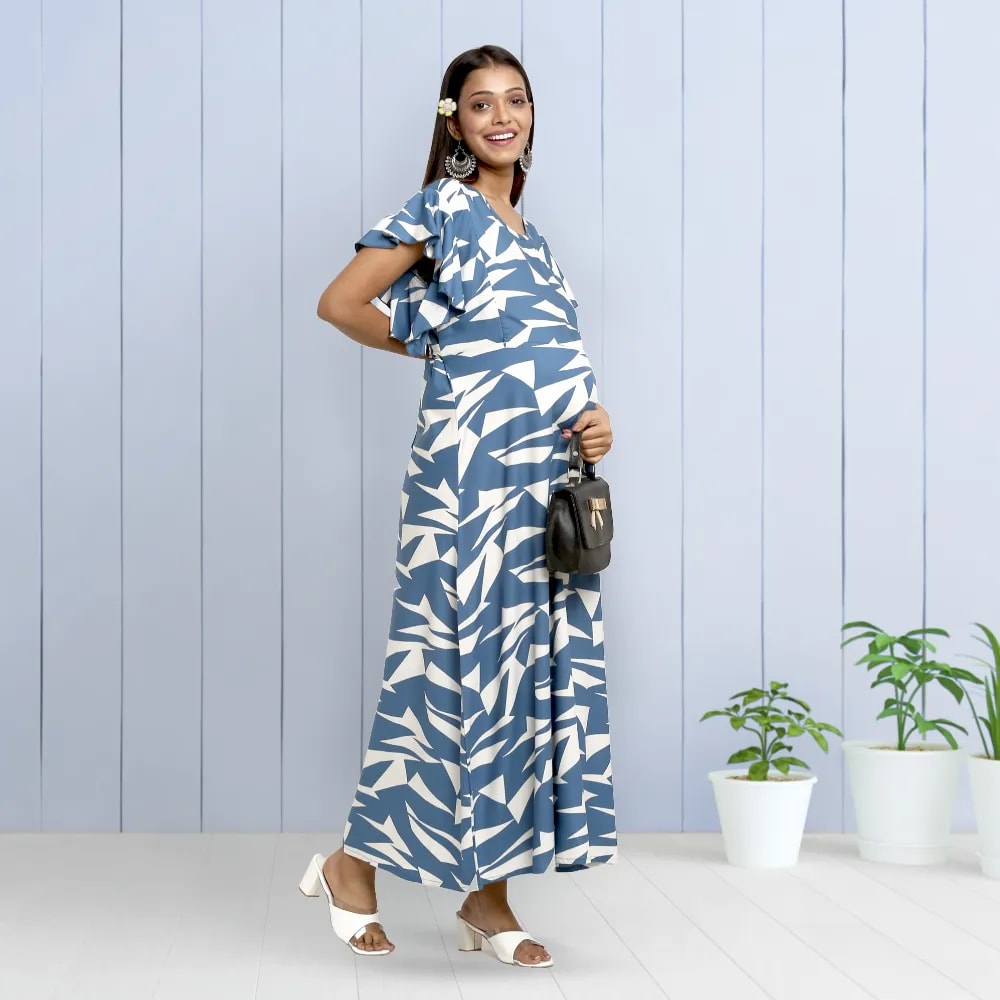 Maternity Dress - XXL - Geometric - Blue