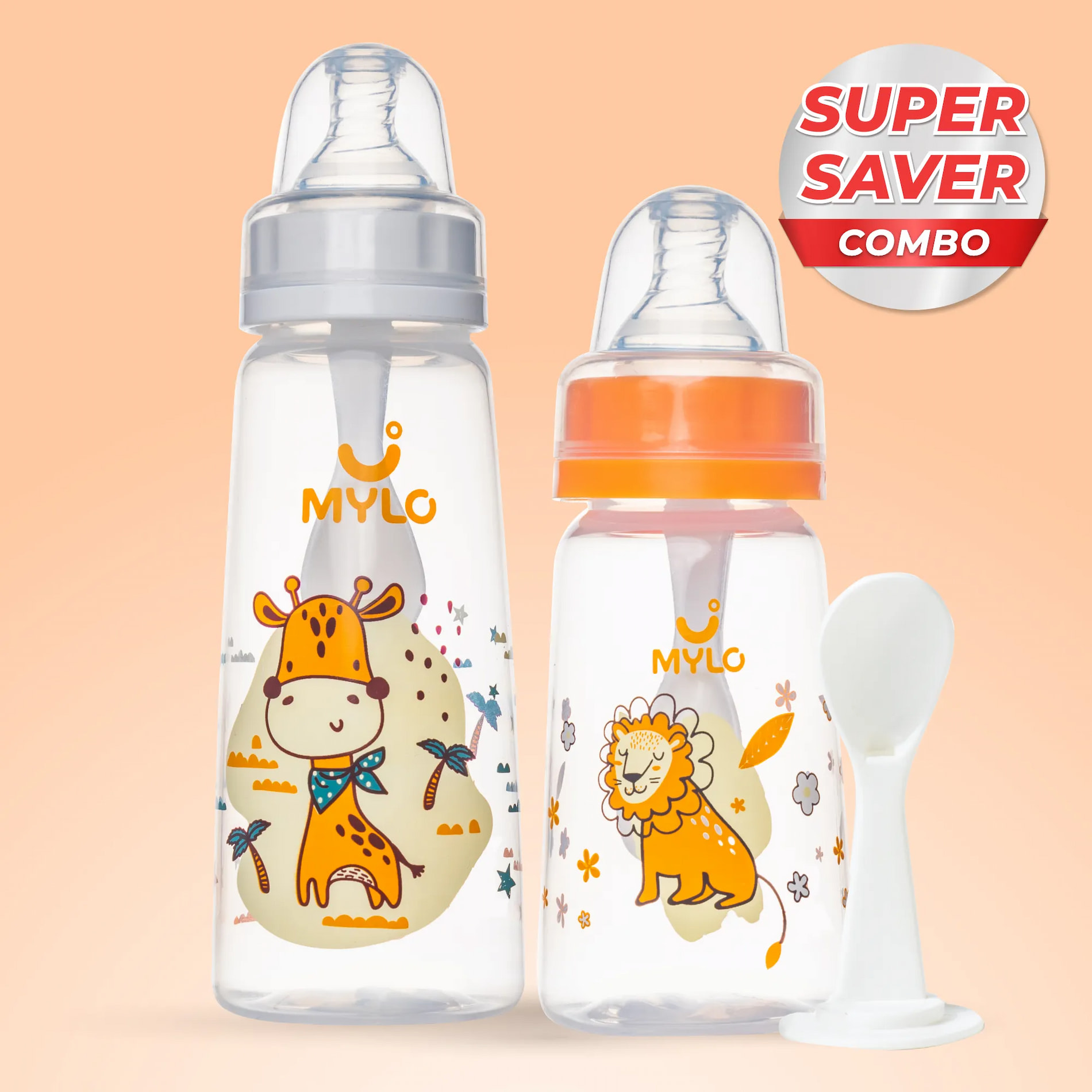 2-in-1 Baby Feeding Bottle - Lion & Giraffe 125ml & 250ml (Pack of 2)