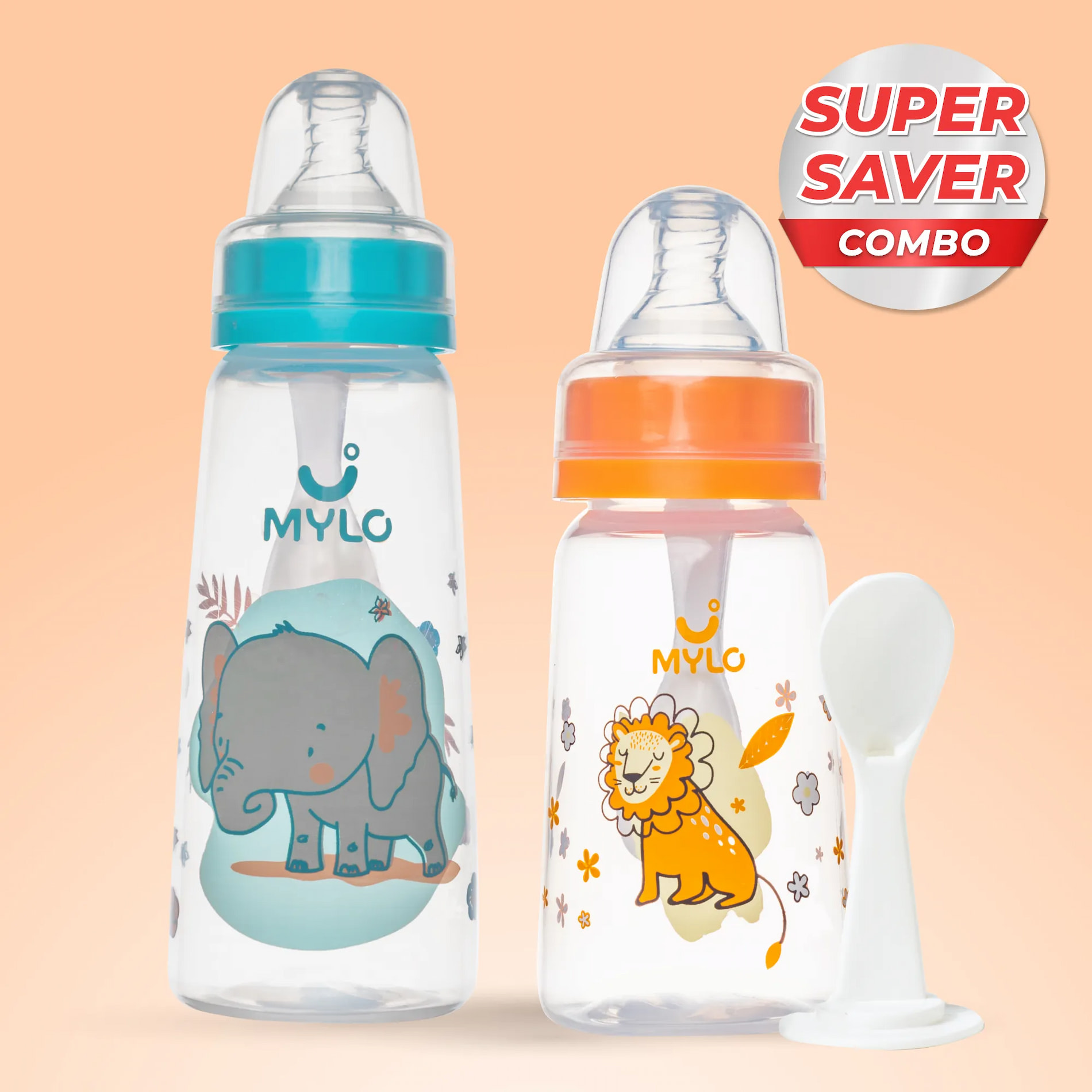 2-in-1 Baby Feeding Bottle - Lion & Elephant 125ml & 250ml (Pack of 2)