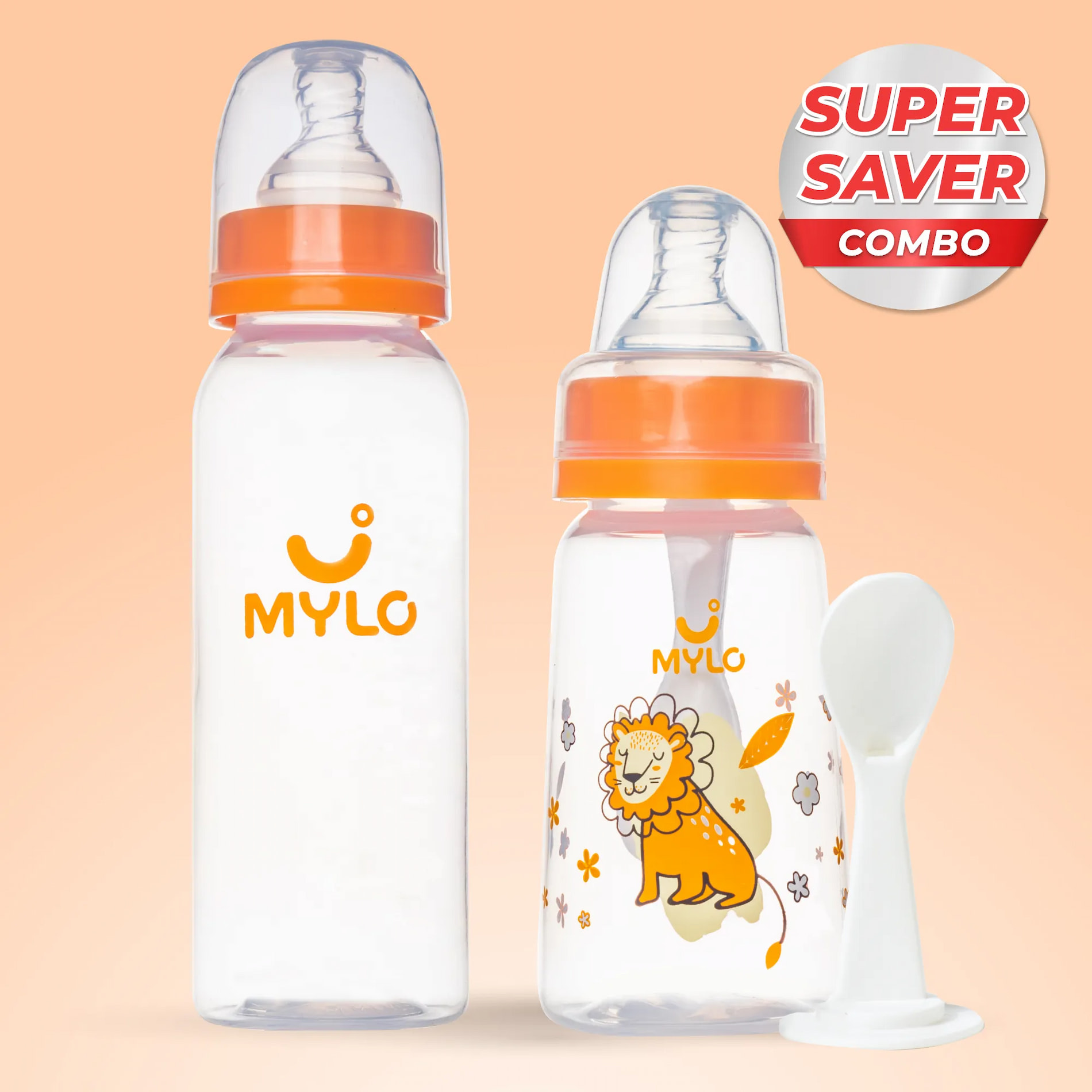 2-in-1 Baby Feeding Bottle - Lion & Orange 125ml & 250ml (Pack of 2)