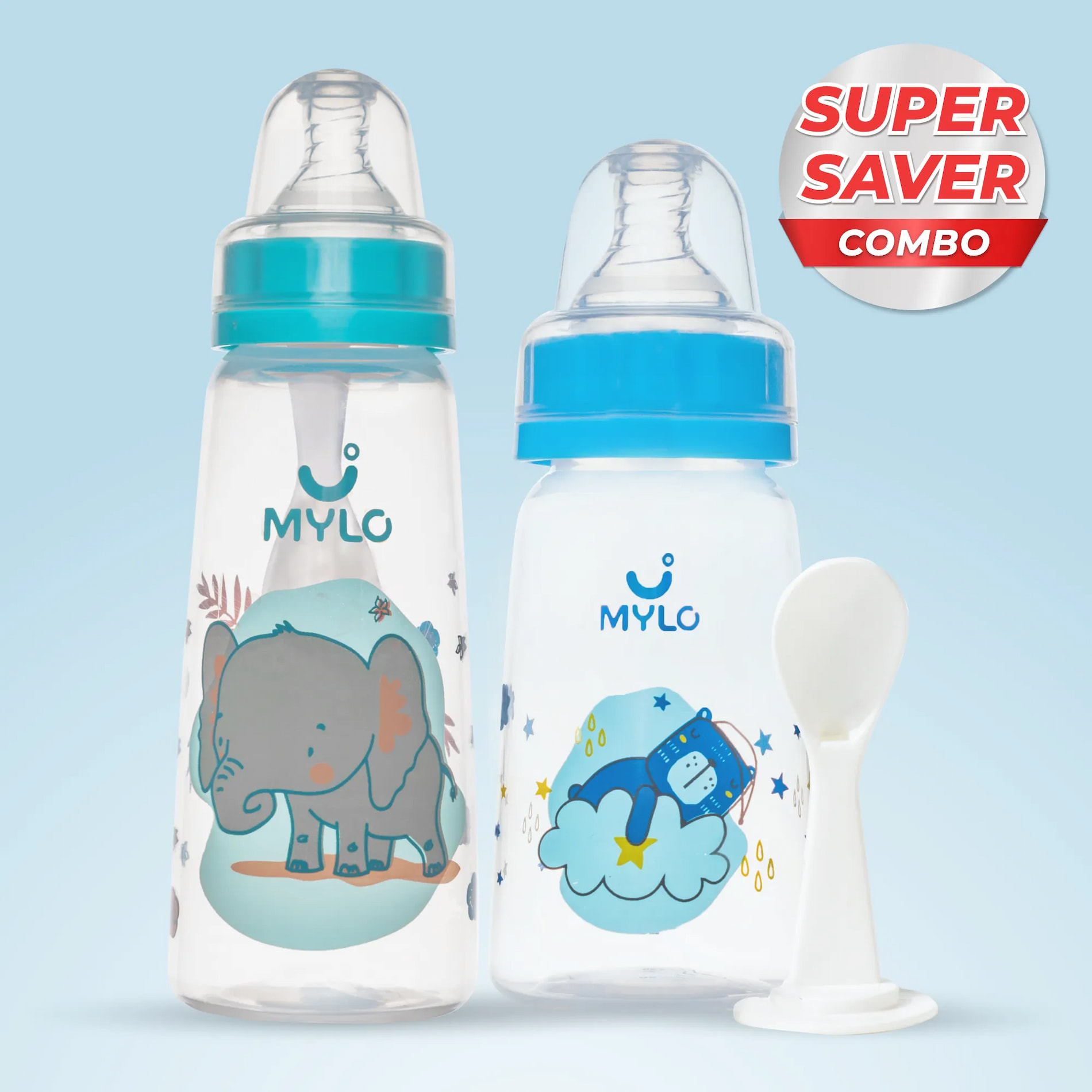 2-in-1 Baby Feeding Bottle - Bear & Elephant 125ml & 250ml (Pack of 2)