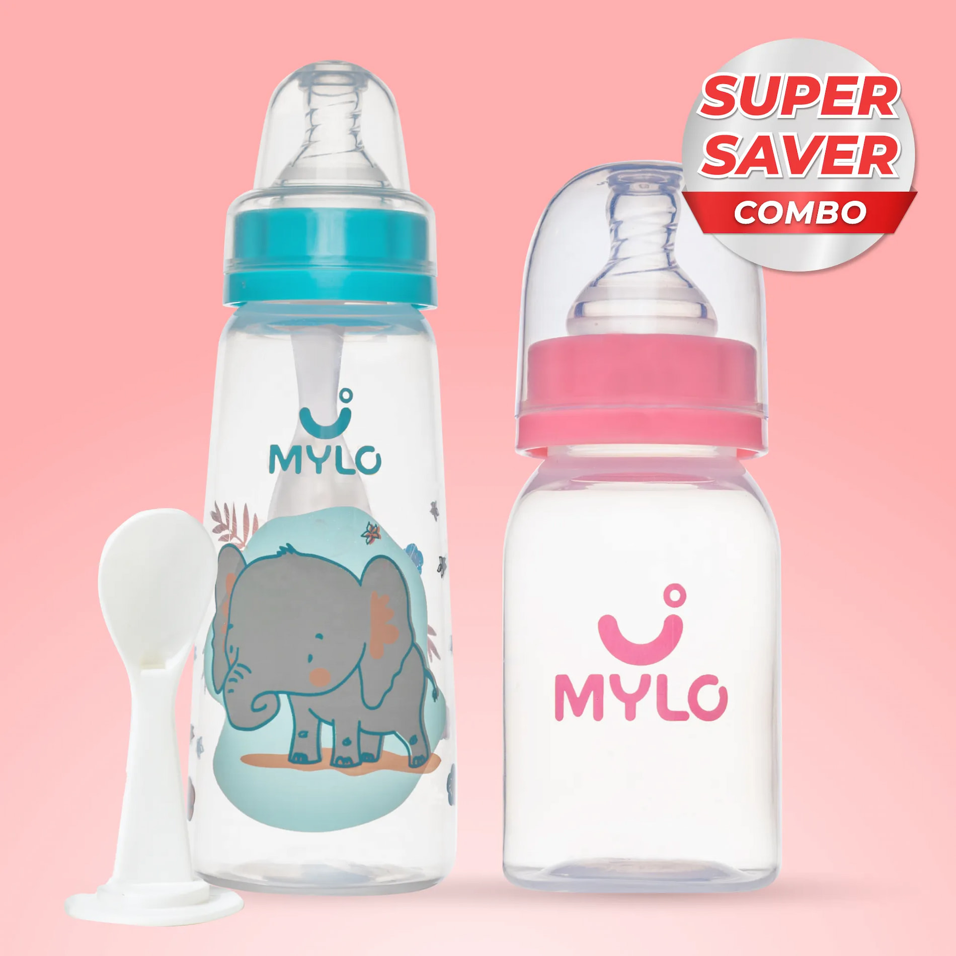 2-in-1 Baby Feeding Bottle - Pink & Elephant 125ml & 250ml (Pack of 2)