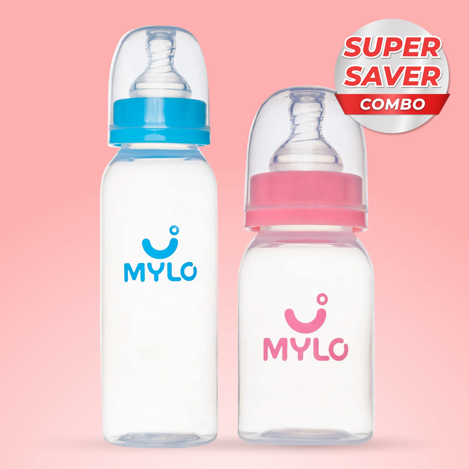 2-in-1 Baby Feeding Bottle - Pink & Blue 125ml & 250ml (Pack of 2)