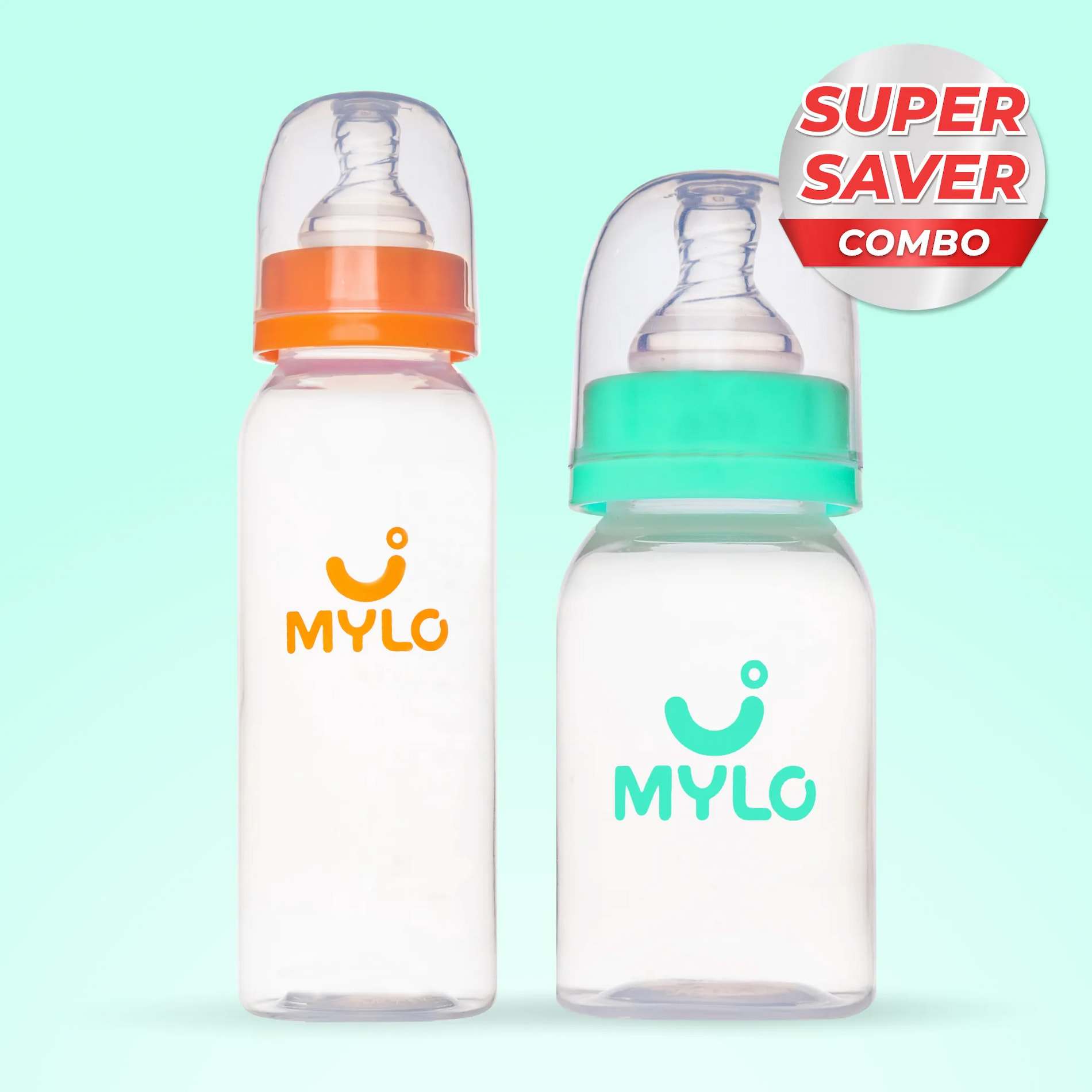 2-in-1 Baby Feeding Bottle - Green & Orange 125ml & 250ml (Pack of 2)