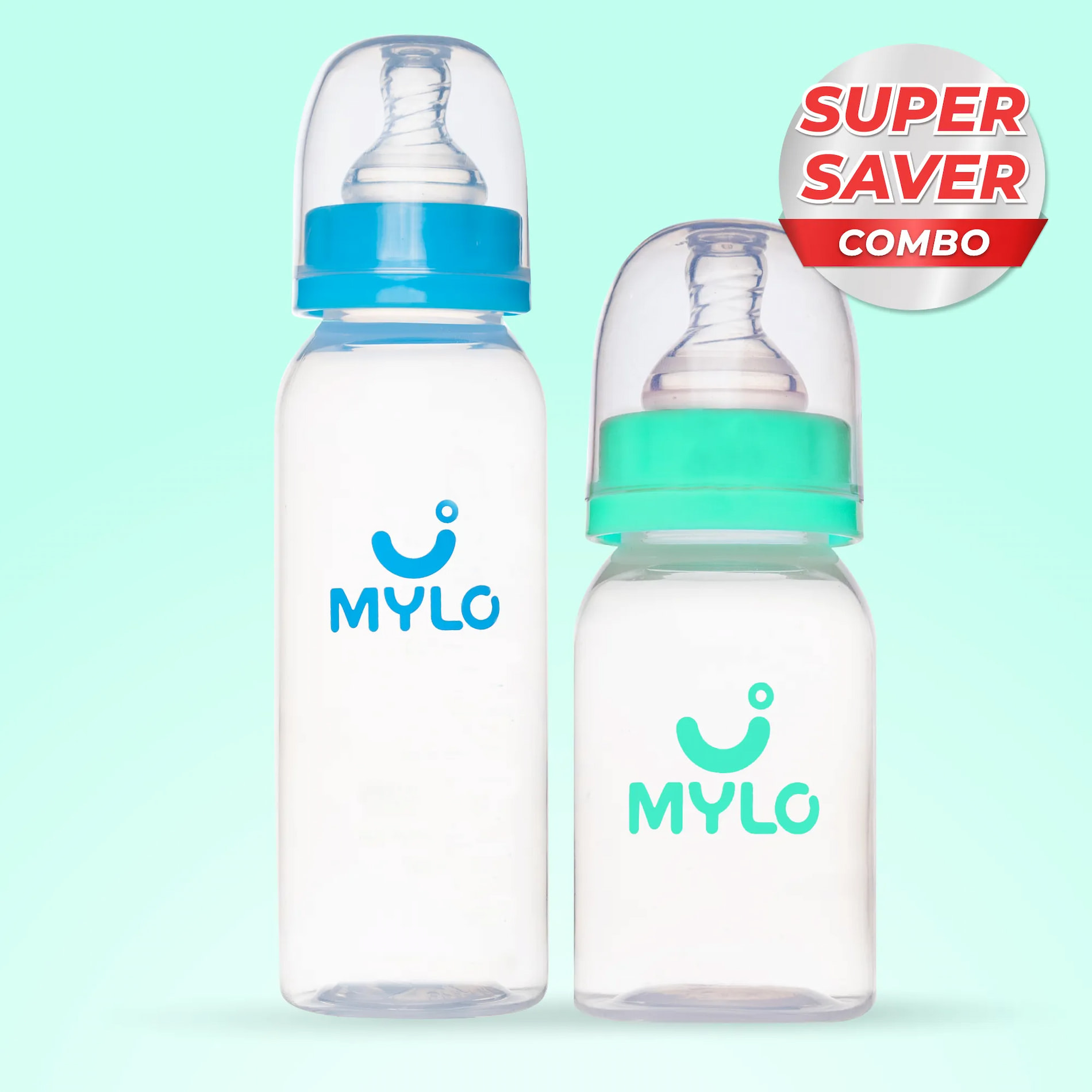 2-in-1 Baby Feeding Bottle - Green & Blue 125ml & 250ml (Pack of 2)