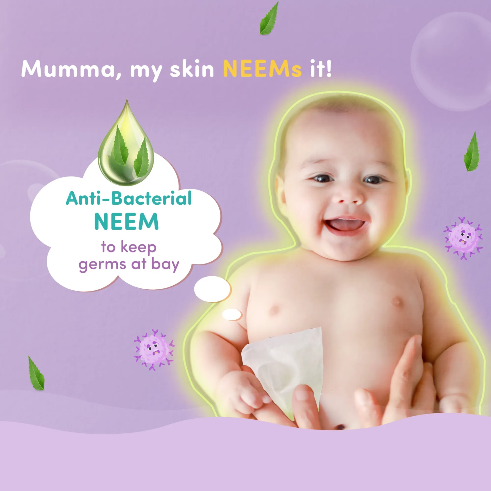 Gentle Baby Wipes With Lid - Organic Coconut Oil, Neem, Aloe Vera and Vitamin E | 98% Pure Water | Dermatologically Tested (Pack of 8) - 72 Wipes Per Pack