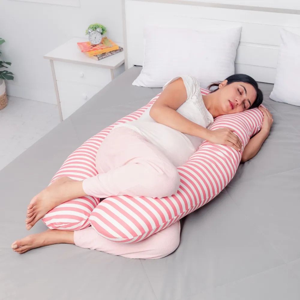 C Shaped Pregnancy Pillow - Coral Stripes