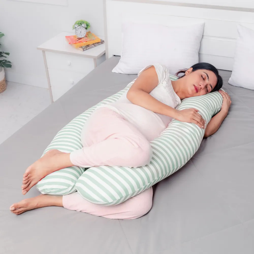 C Shaped Pregnancy Pillow - Sea Green Stripes