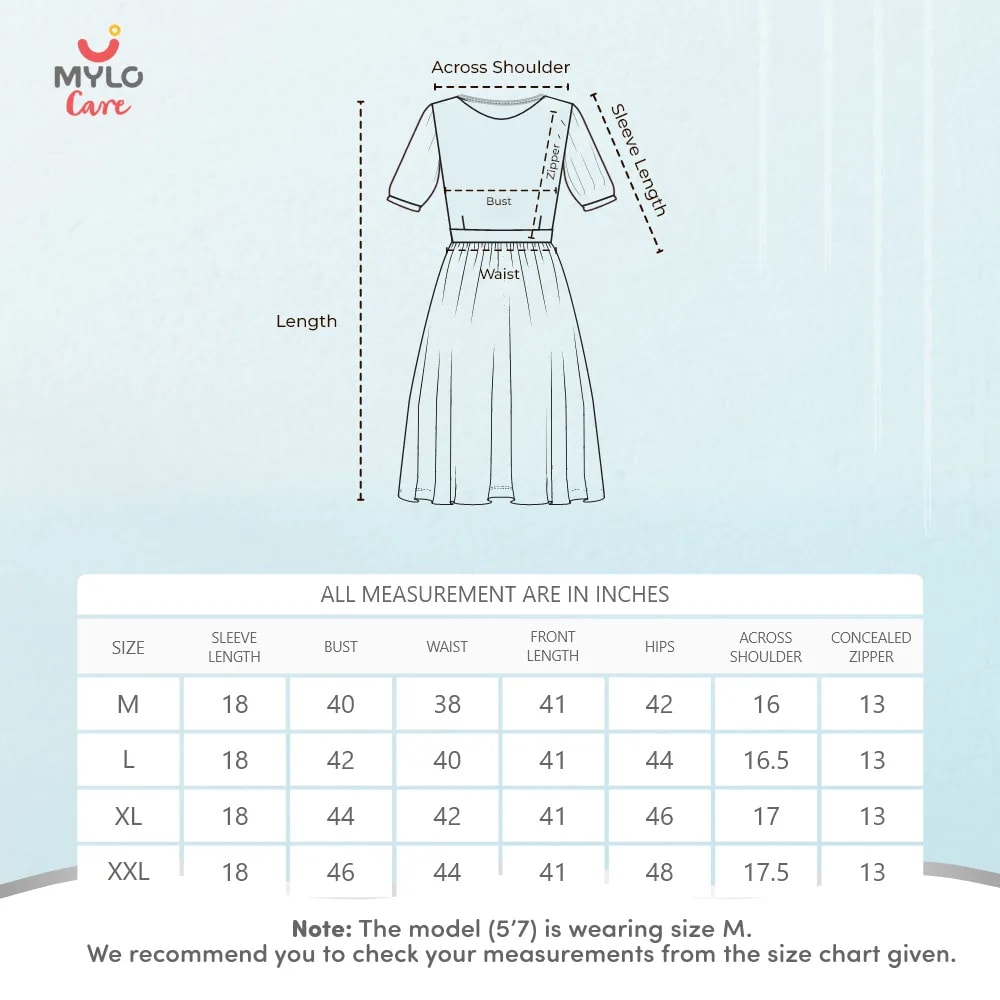 Maternity Dresses For Women with Both Side Zipper For Easy Feeding | Adjustable Belt for Growing Belly | Maxi Dress | Little Hearts - Sea Green | XL