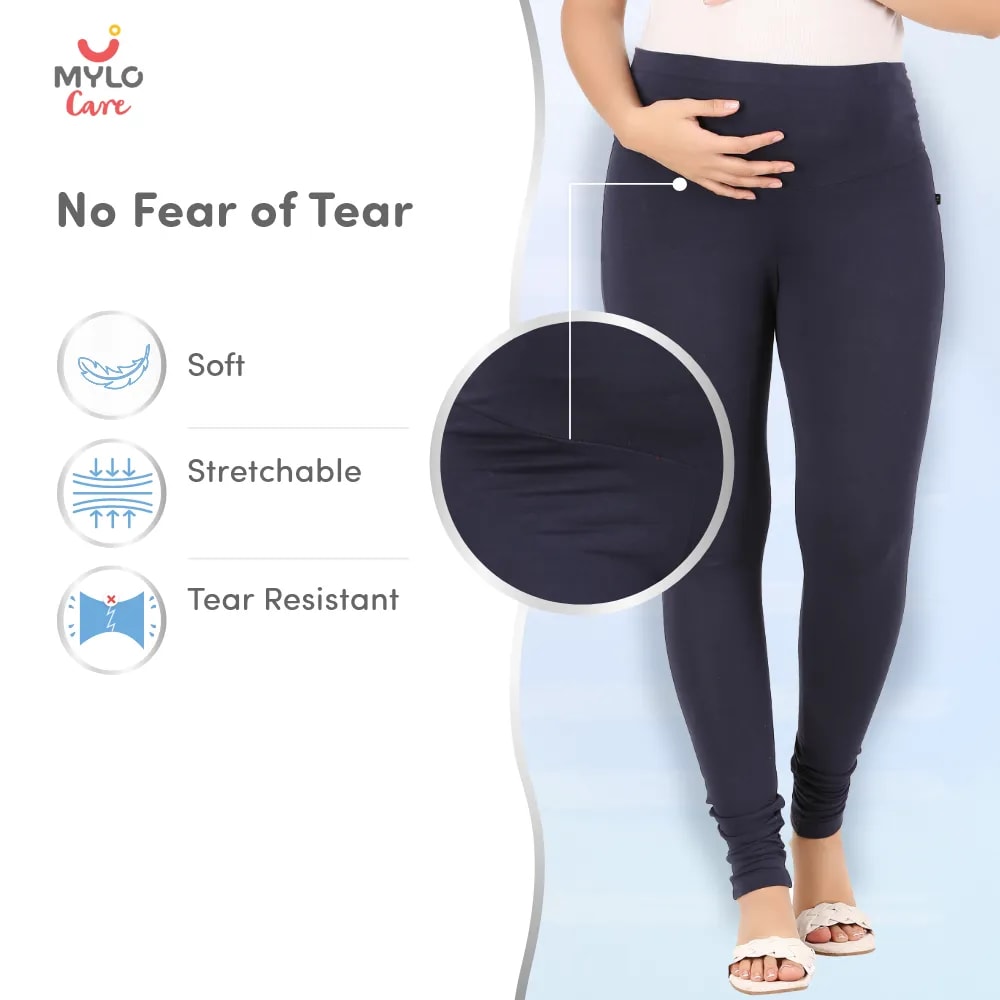 Stretchable Maternity Leggings for Women | Comfortable, Soft & Gentle on the Skin | Ideal for Pre & Post Delivery - Navy - M