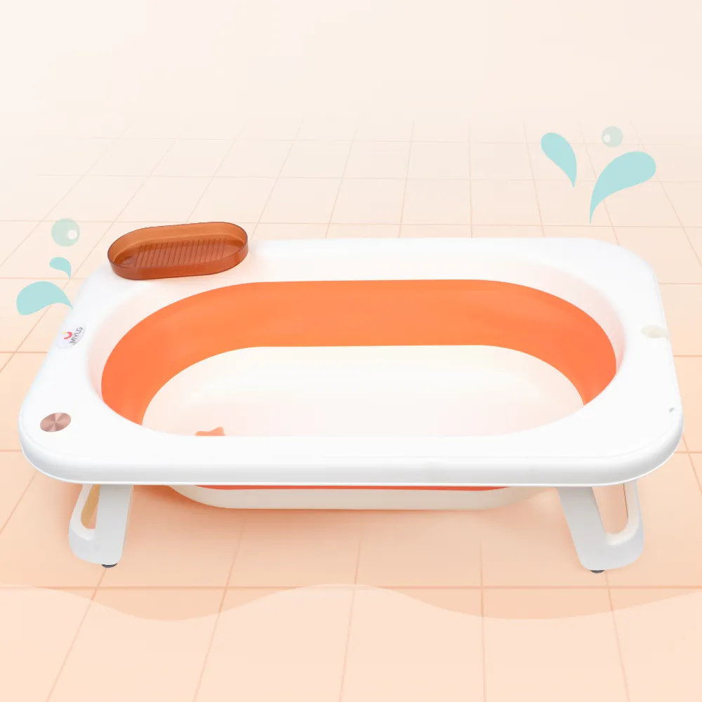 Kenzo 2-in-1 Foldable Bathtub with Temperature Sensor for 6 Months - 3 Years | Up to 20Kgs Weight Capacity | EN Certified (Orange)