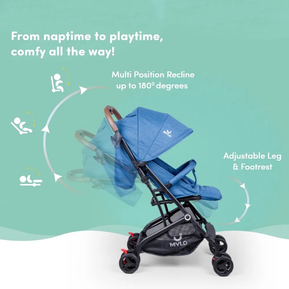 Riviera Ultra-Light Premium Baby Stroller for 0-3 Year | Baby Pram for Toddlers & Kids | 5 Point Safety Harness | Compact Design | Air Travel Friendly - Blue