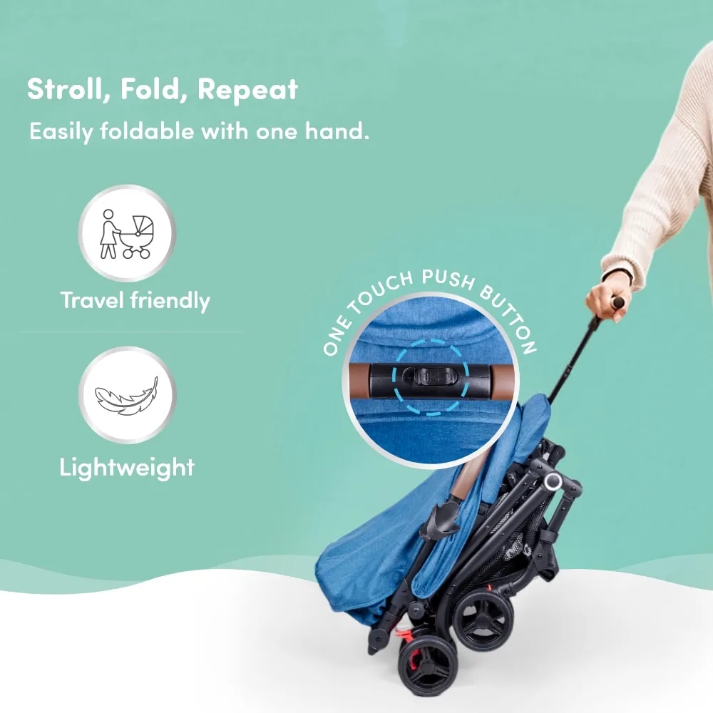 Riviera Ultra-Light Premium Baby Stroller for 0-3 Year | Baby Pram for Toddlers & Kids | 5 Point Safety Harness | Compact Design | Air Travel Friendly - Blue