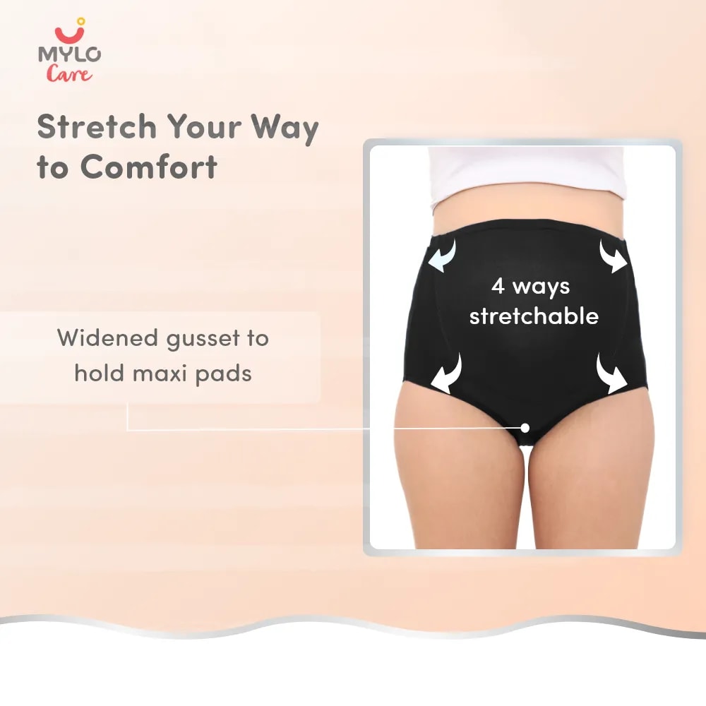 High Waist Maternity Panty for Pregnancy & Post-Delivery | Anti-Microbial with Comfy Adjustable Waistband - Skin & Black - M - Pack of 2
