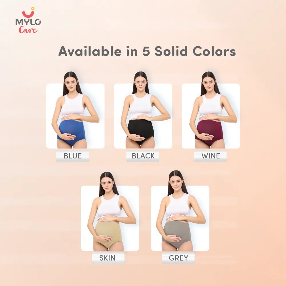 High Waist Maternity Panty for Pregnancy & Post-Delivery | Anti-Microbial with Comfy Adjustable Waistband - Skin & Black - XXL - Pack of 2