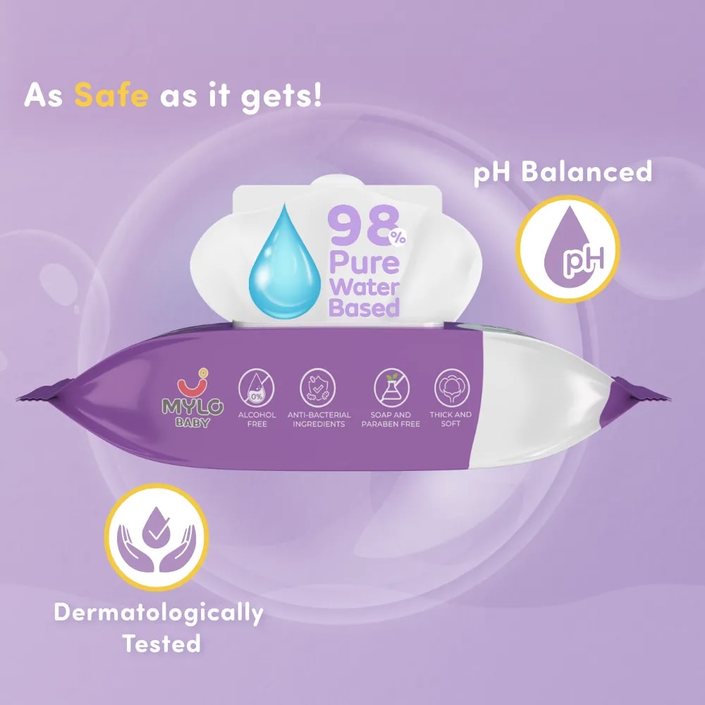 Gentle Baby Wipes With Lid - Organic Coconut Oil, Neem, Aloe Vera and Vitamin E | 98% Pure Water | Dermatologically Tested (Pack of 4 + 1 Pack Free) -72  Wipes Per Pack