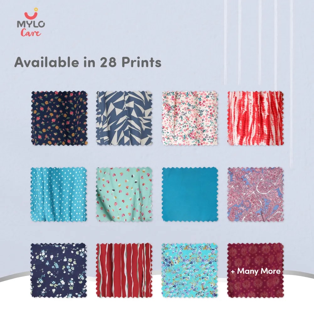 Maternity Dresses For Women with Both Side Zipper For Easy Feeding | Adjustable Belt for Growing Belly | Maxi Nighty Dress | Liberty Navy | XL