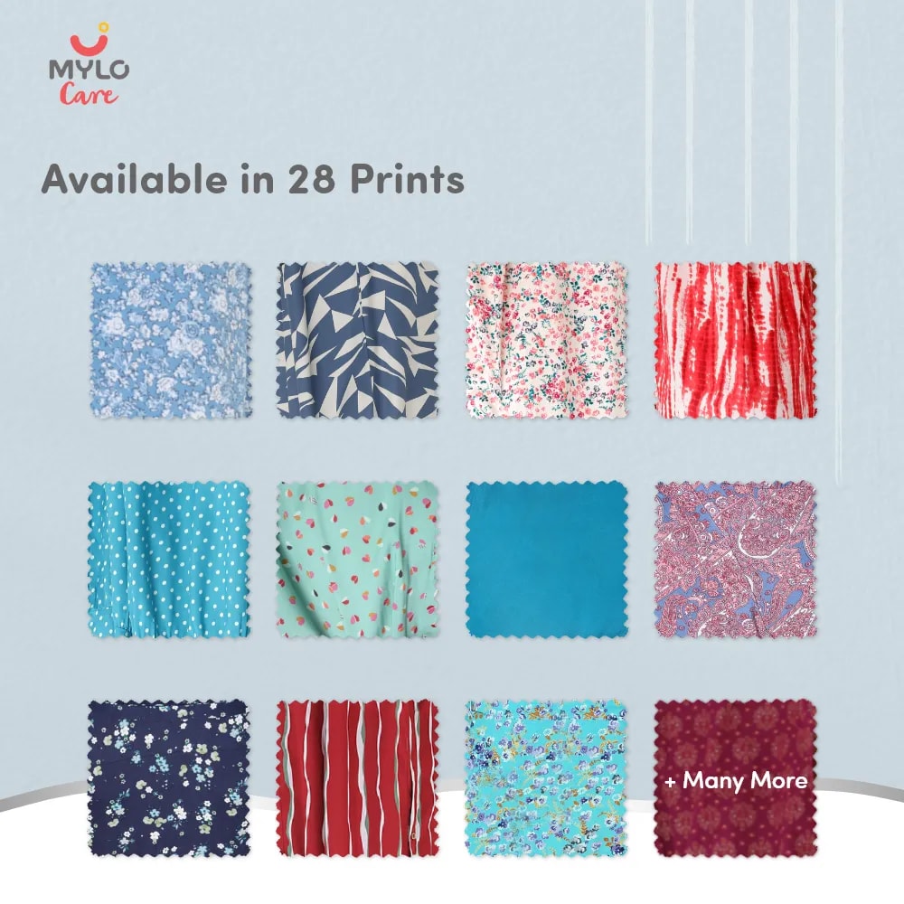 Maternity Dresses For Women with Both Side Zipper For Easy Feeding | Adjustable Belt for Growing Belly | Maxi Nighty Dress | Blue Rose | XXL