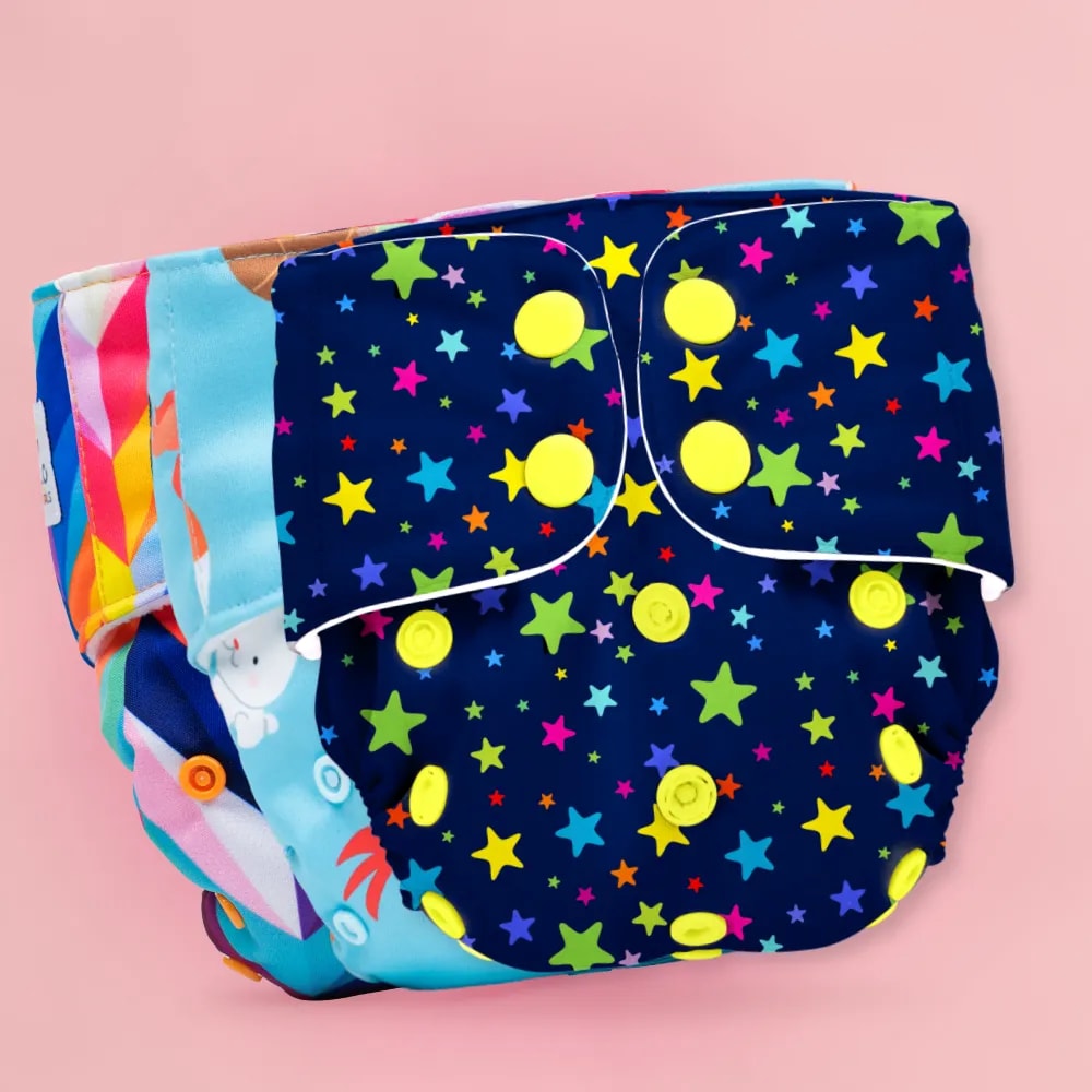 Adjustable & Reusable Cloth Diaper - Rainbow, Pet Love & Twinkle Twinkle - Pack of 3
