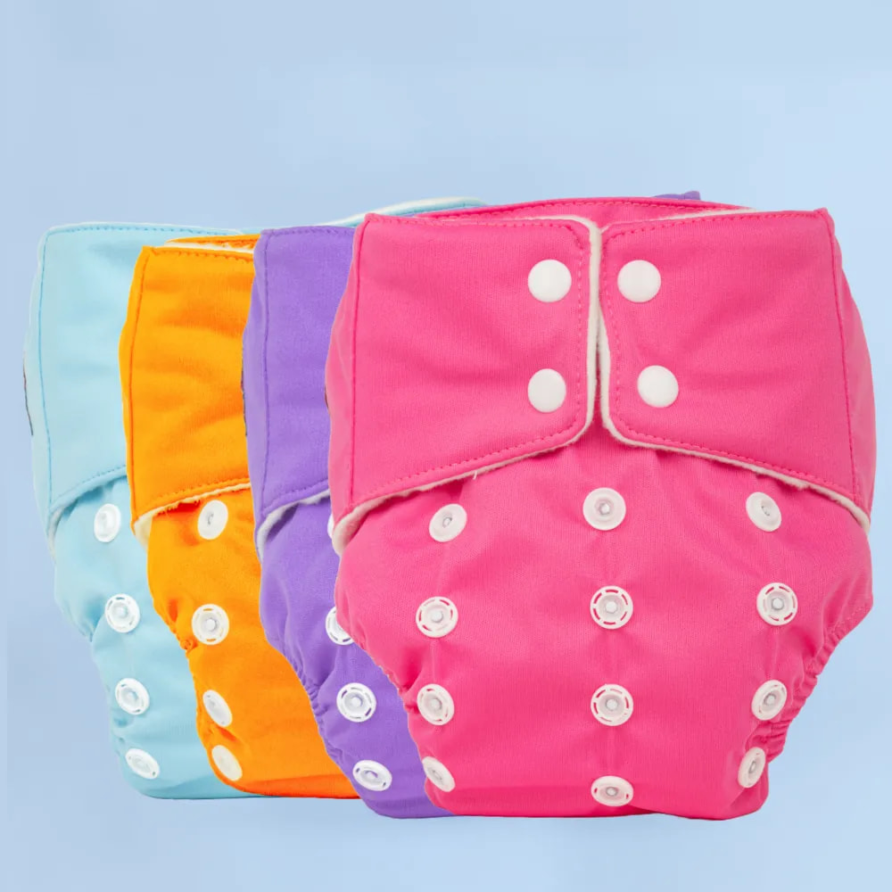 Adjustable & Reusable Cloth Diaper - Assorted Colors - Pack of 4