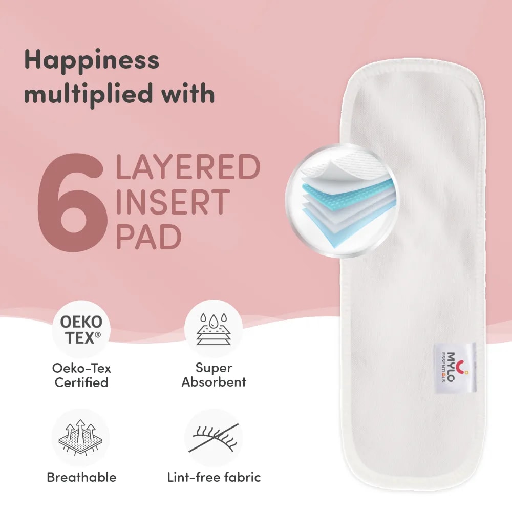 Adjustable Washable & Reusable Cloth Diaper With Absorbent Insert Pad (3M-3Y) | Oeko-Tex Certified | Prevents Rashes - Heart Doodle - Pack of 1