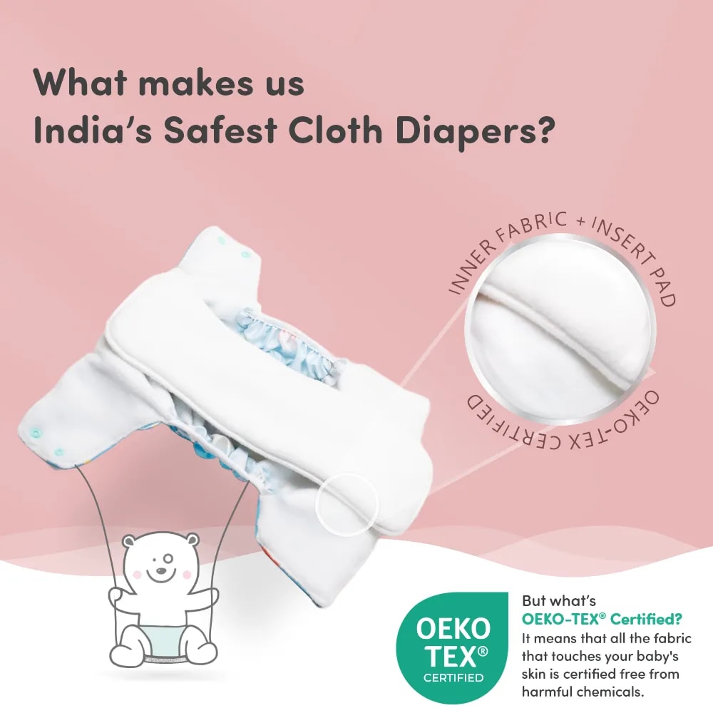Adjustable Washable & Reusable Cloth Diaper With Absorbent Insert Pad (3M-3Y) | Oeko-Tex Certified | Prevents Rashes - Heart Doodle - Pack of 1