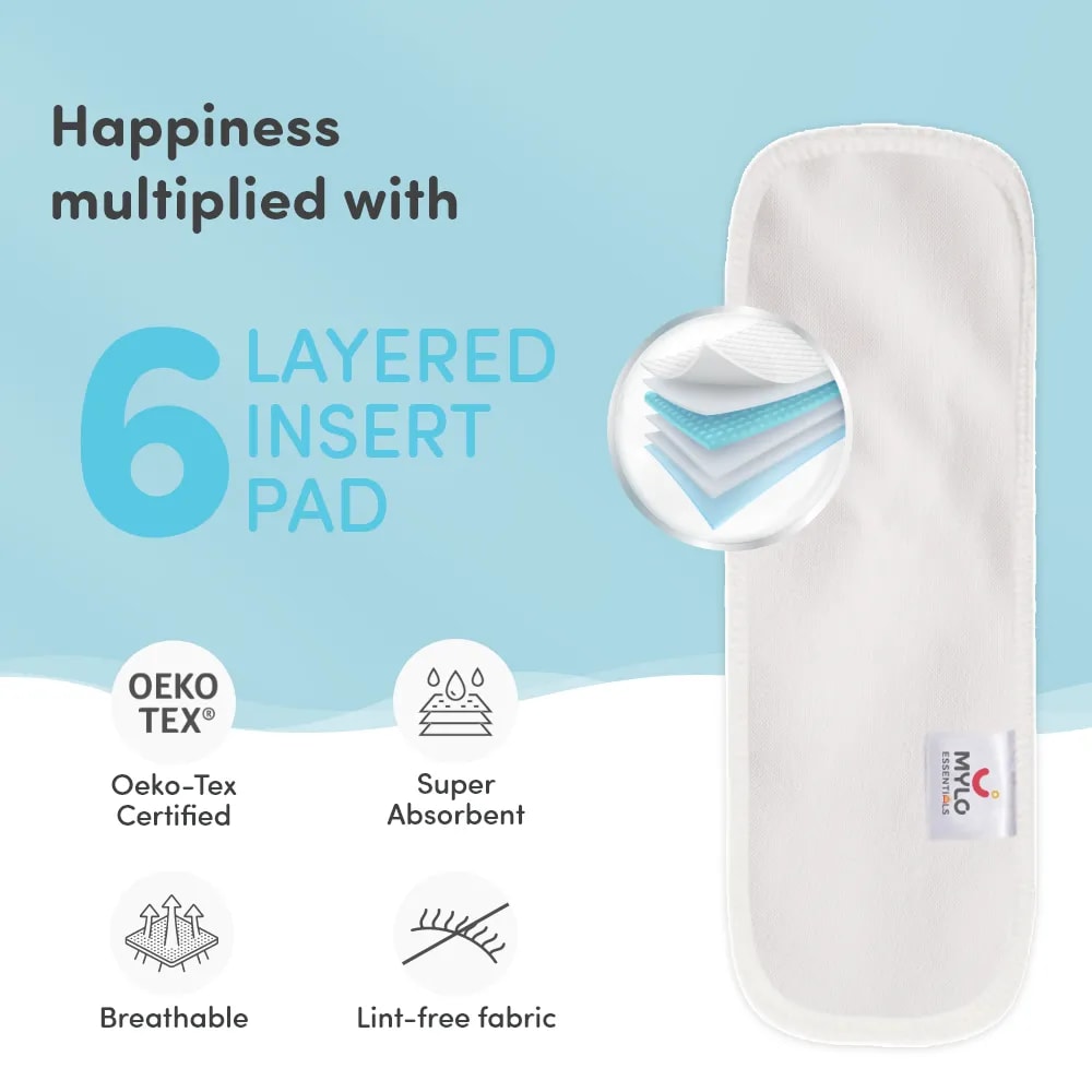 Adjustable Washable & Reusable Cloth Diaper With Dry Feel, Absorbent Insert Pad (3M-3Y) Prevents Rashes - Floral Spring - Pack of 1