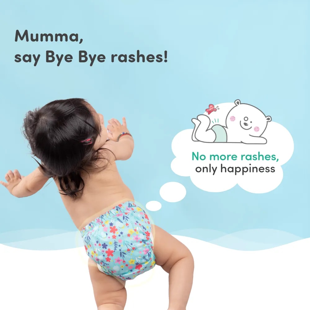 Adjustable Washable & Reusable Cloth Diaper With Dry Feel, Absorbent Insert Pad (3M-3Y) Prevents Rashes - Floral Spring - Pack of 1