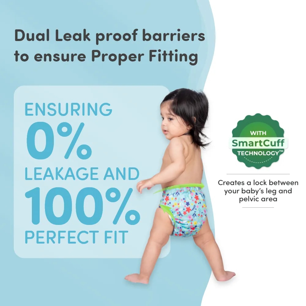 Adjustable Washable & Reusable Cloth Diaper With Dry Feel, Absorbent Insert Pad (3M-3Y) Prevents Rashes - Floral Spring - Pack of 1