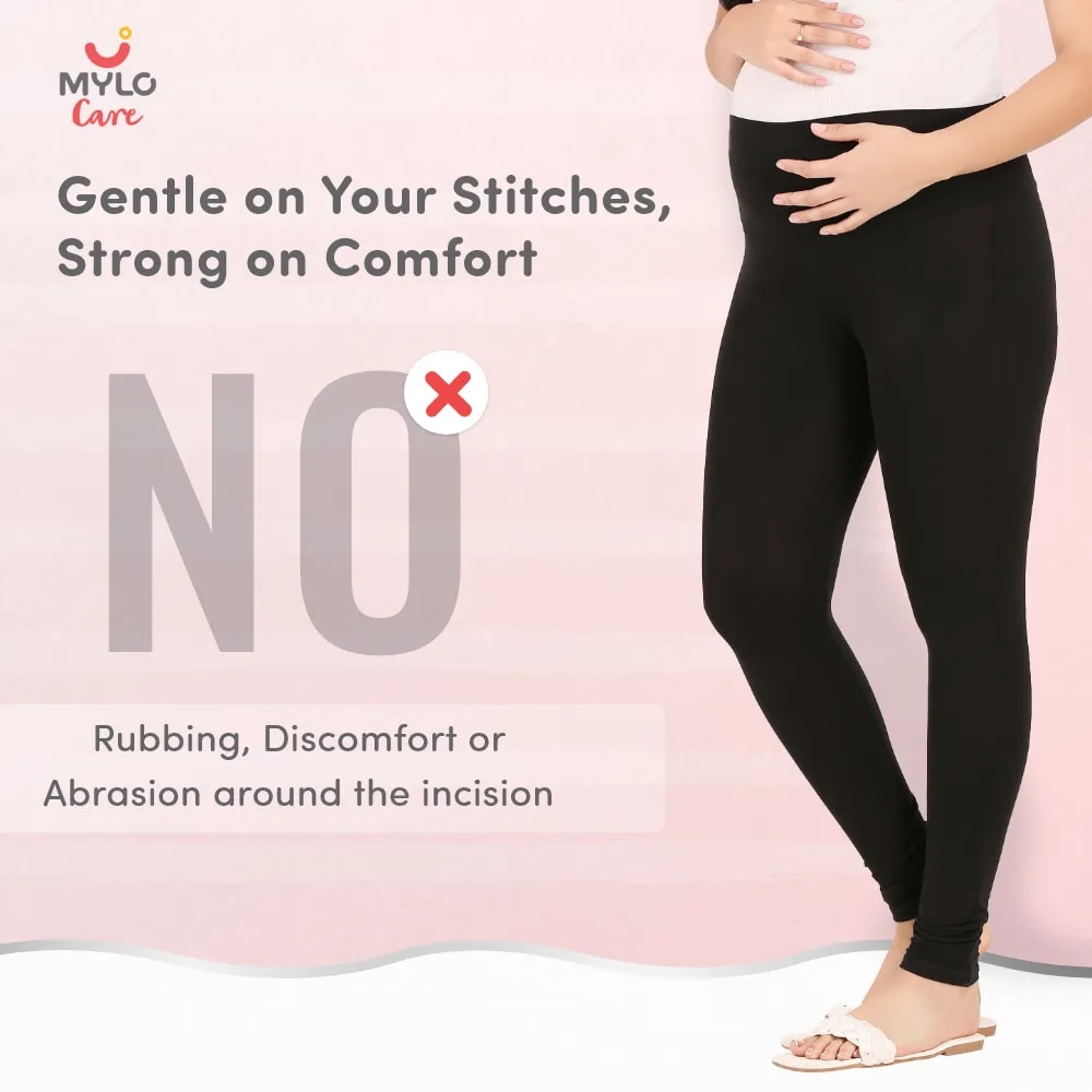 Stretchable Maternity Leggings for Women | Comfortable, Soft & Gentle on the Skin | Ideal for Pre & Post Delivery - Black - XXL