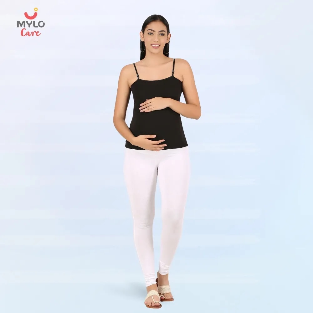 Stretchable Maternity Leggings for Women | Comfortable, Soft & Gentle on the Skin | Ideal for Pre & Post Delivery - White - M