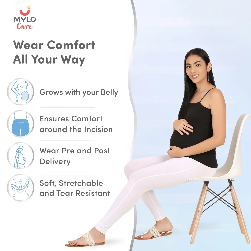 Stretchable Maternity Leggings for Women | Comfortable, Soft & Gentle on the Skin | Ideal for Pre & Post Delivery - White - XL