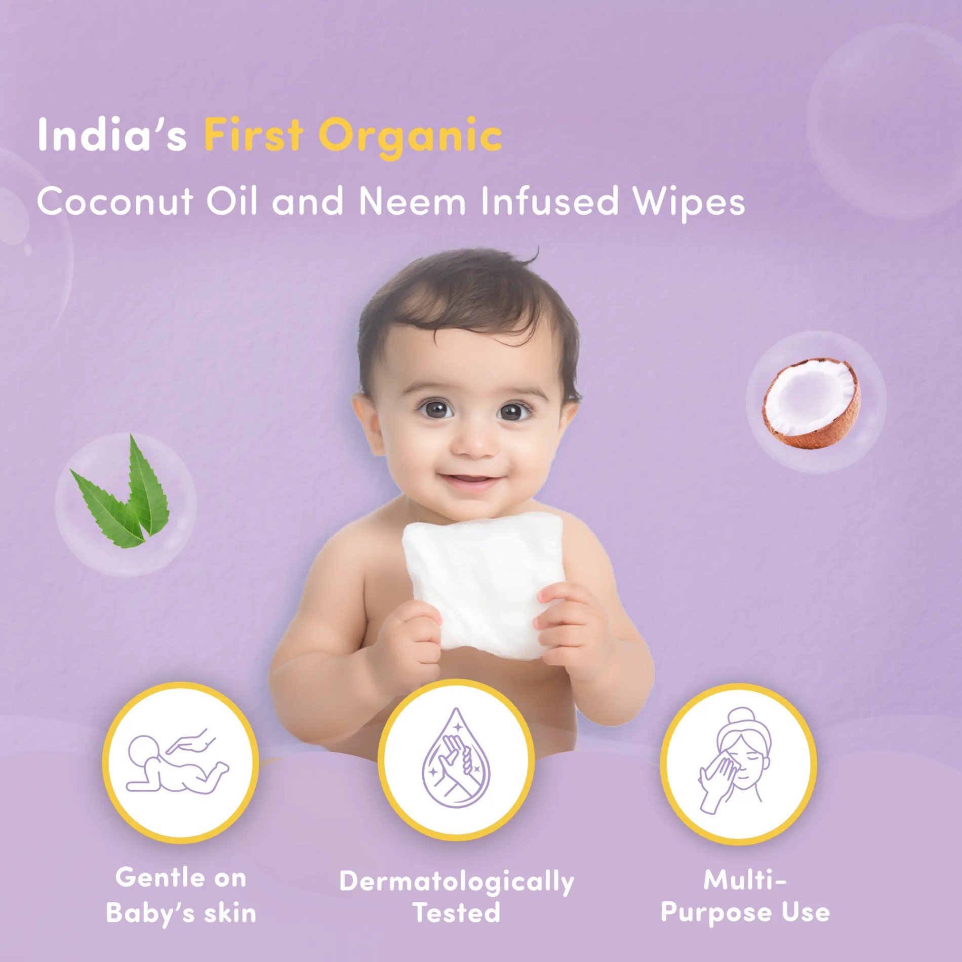 Gentle Baby Wipes with Organic Coconut Oil & Neem With Lid (single pack)