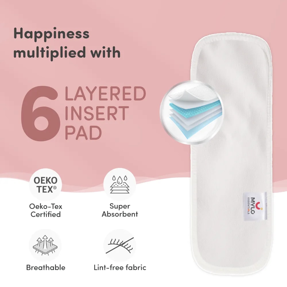 Adjustable Washable & Reusable Cloth Diaper With Dry Feel, Absorbent Insert Pad (3M-3Y) | Oeko-Tex Certified | Prevents Rashes - Celebration - Pack of 1