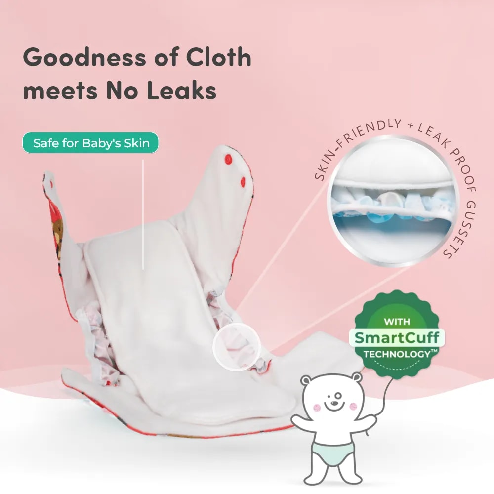 Adjustable Washable & Reusable Cloth Diaper With Dry Feel, Absorbent Insert Pad (3M-3Y) | Oeko-Tex Certified | Prevents Rashes - Celebration - Pack of 1