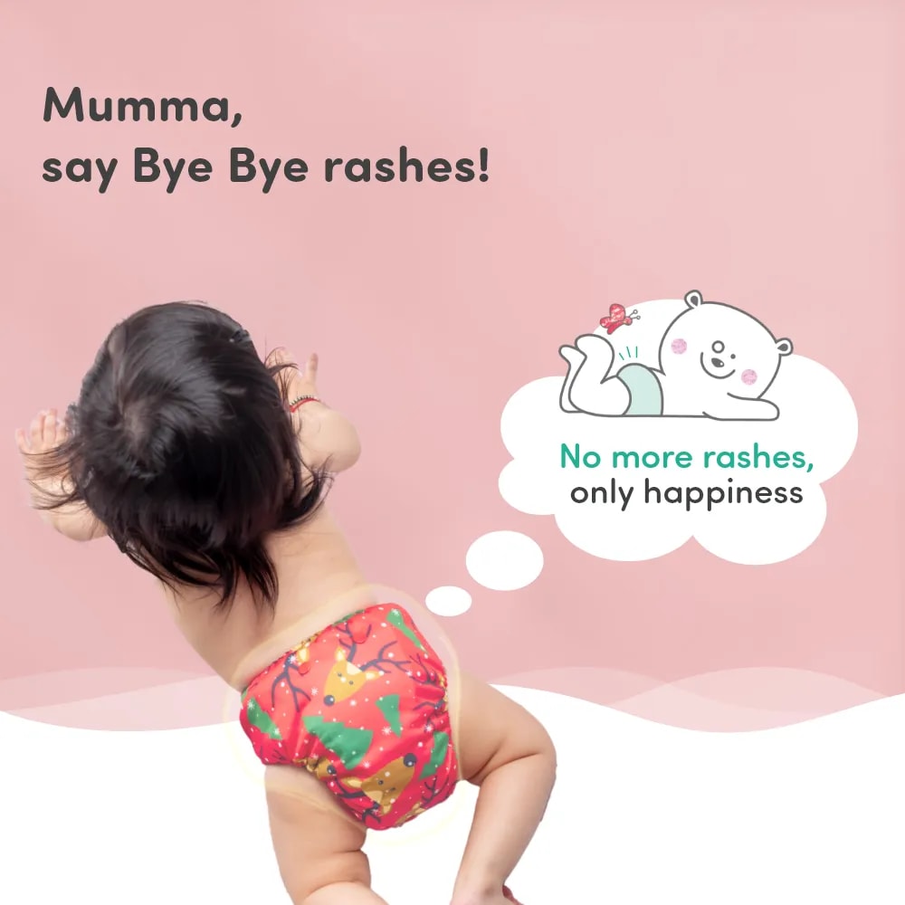 Adjustable Washable & Reusable Cloth Diaper With Dry Feel, Absorbent Insert Pad (3M-3Y) | Oeko-Tex Certified | Prevents Rashes - Celebration - Pack of 1