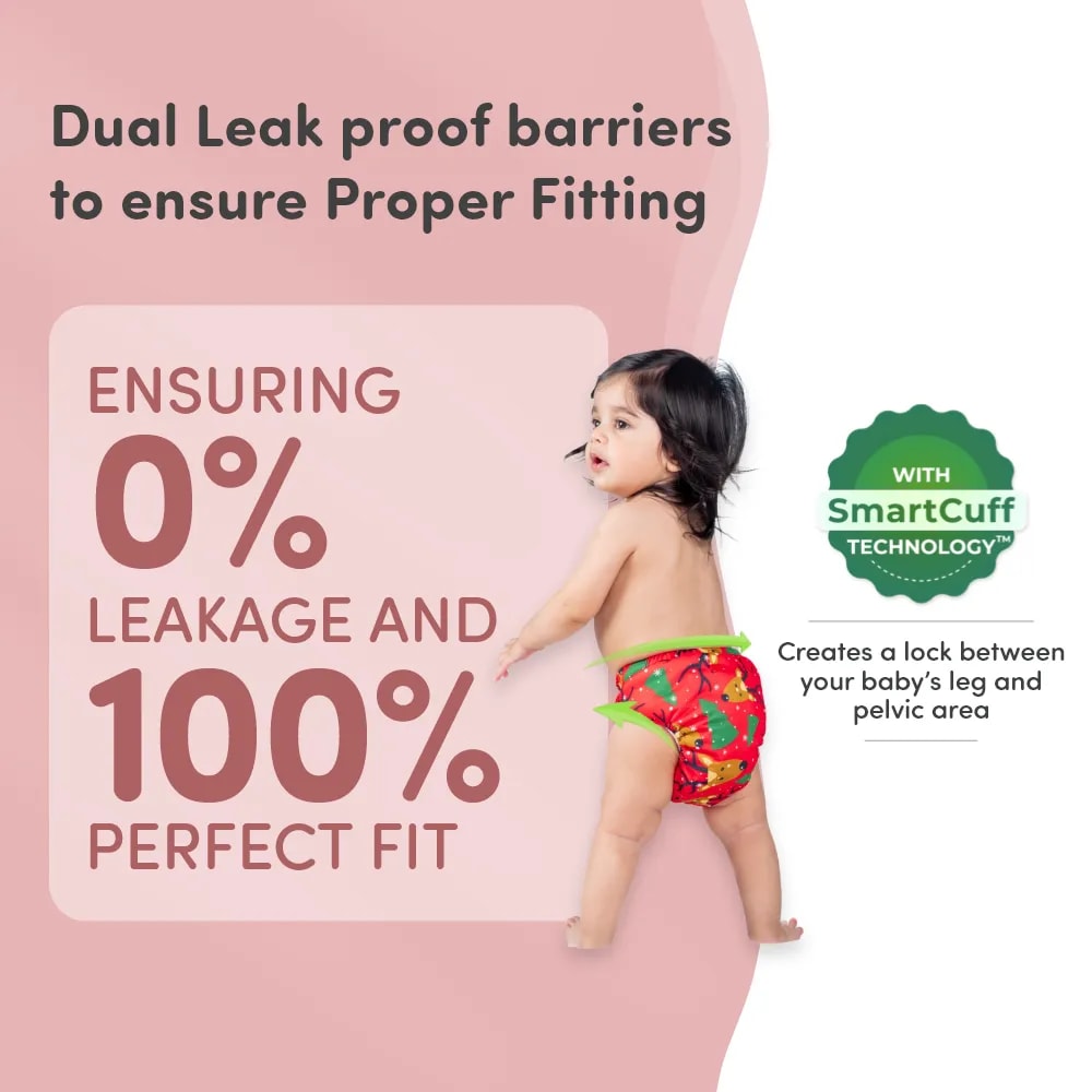 Adjustable Washable & Reusable Cloth Diaper With Dry Feel, Absorbent Insert Pad (3M-3Y) | Oeko-Tex Certified | Prevents Rashes - Celebration - Pack of 1