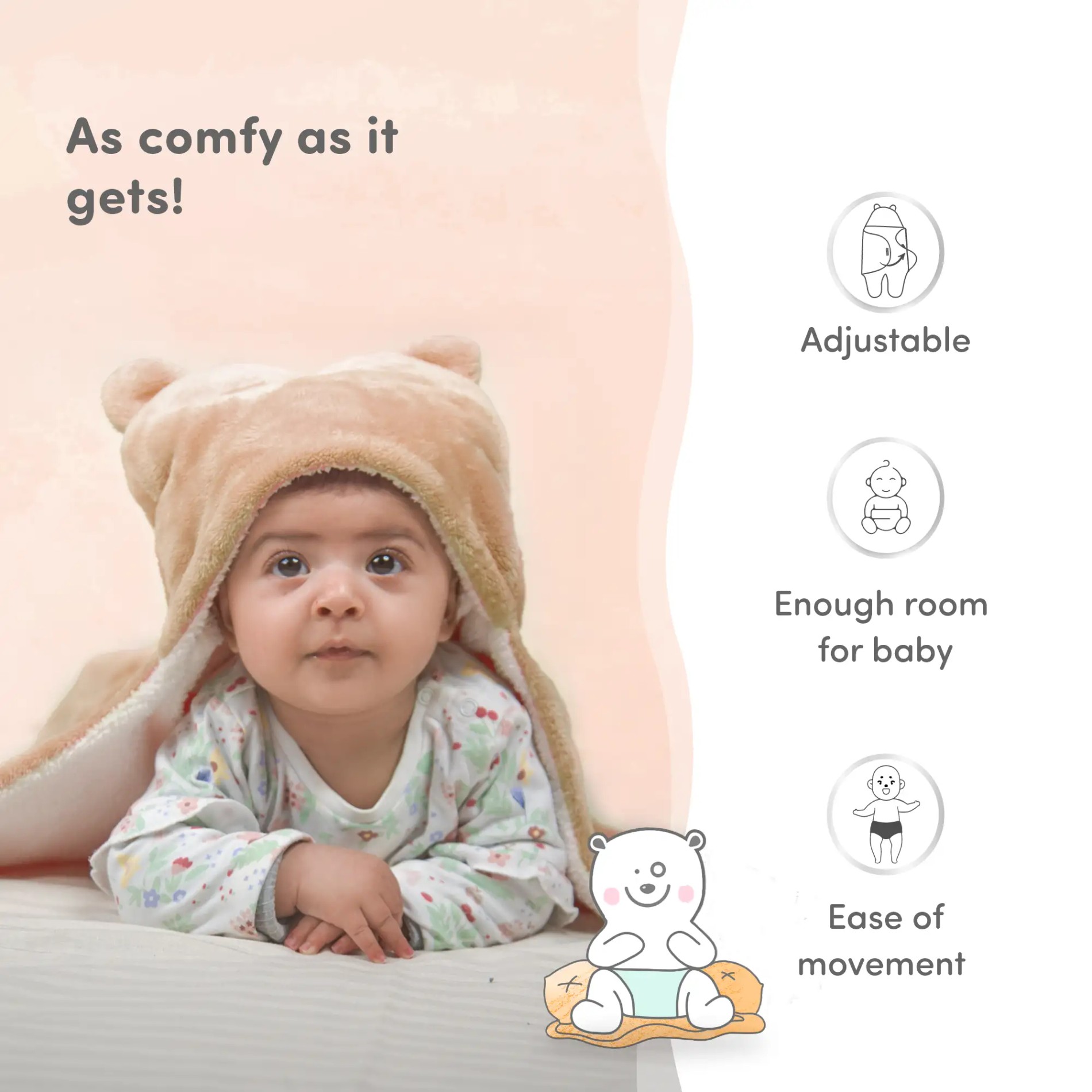 Baby Wrapper for New Born | Baby Swaddling Wrapper | 4-in-1 All Season AC Blanket cum Sleeping Bag for Baby 0-6 Months - Light Brown