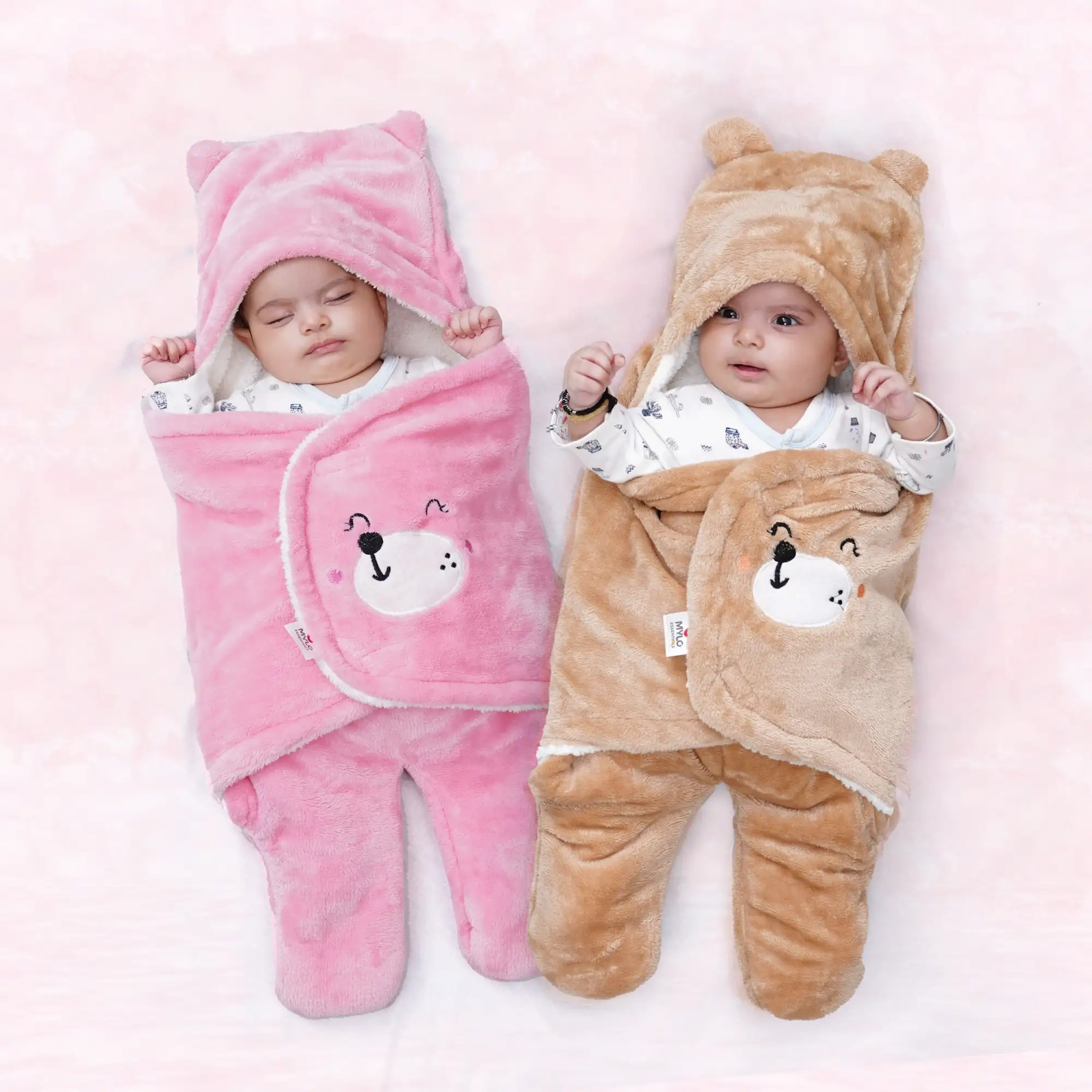 Baby Wrapper - Light Pink & Light Brown (Pack of 2)