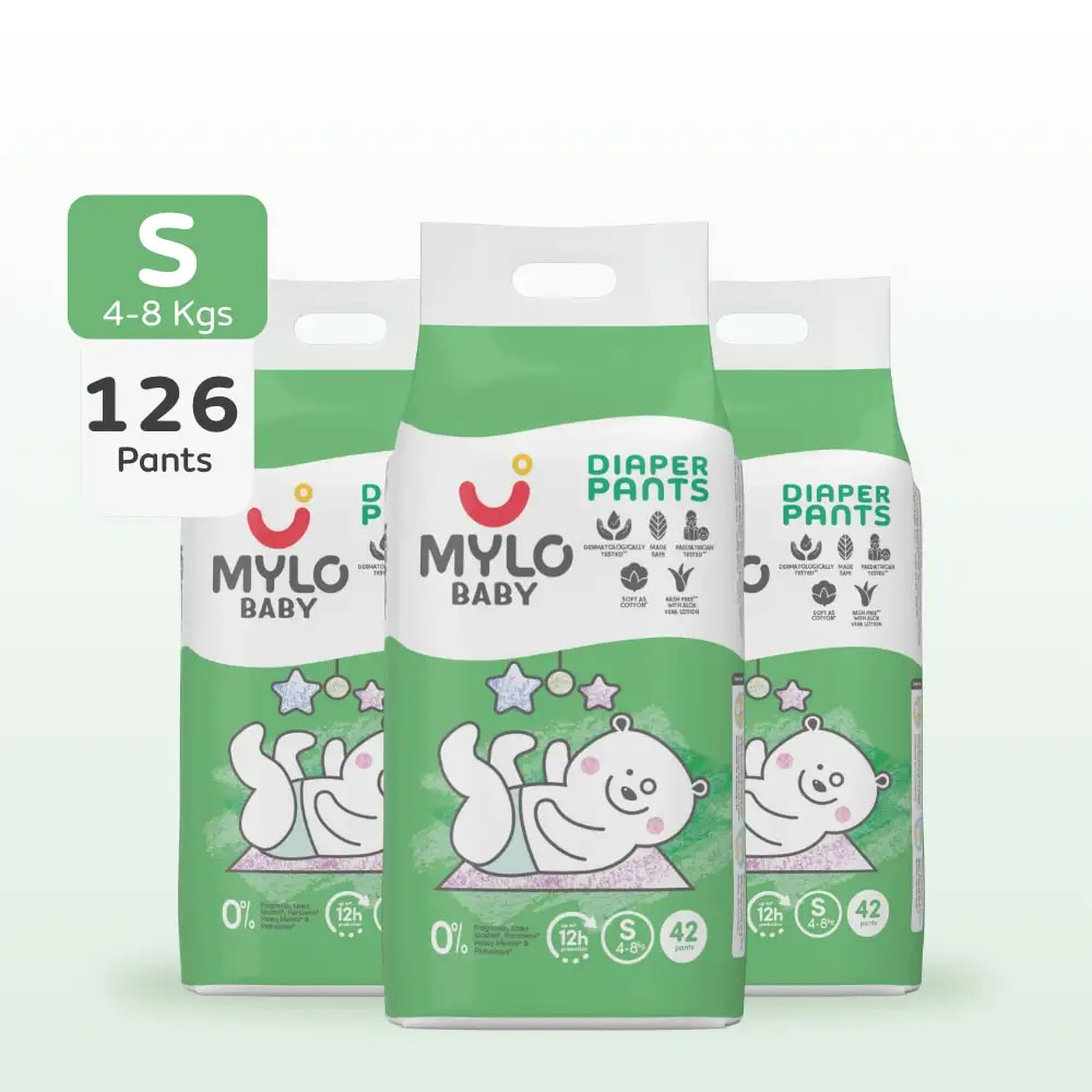 Mylo Baby Diaper Pants Small (S) Size 4-8 kgs (126 count) - Pack of 3
