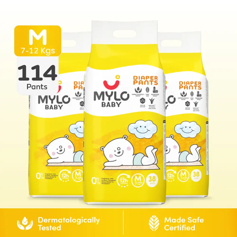 Mylo Baby Diaper Pants Medium (M) Size 7-12 kgs (114 count) - Pack of 3