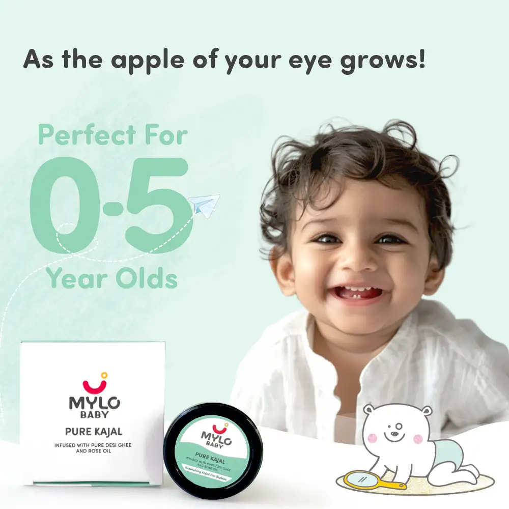 Baby Kajal | 100% Natural | Made Safe Certified | Dermatologically Tested | Soothes Dry Eyes | Relieves Inflammation - 5gm