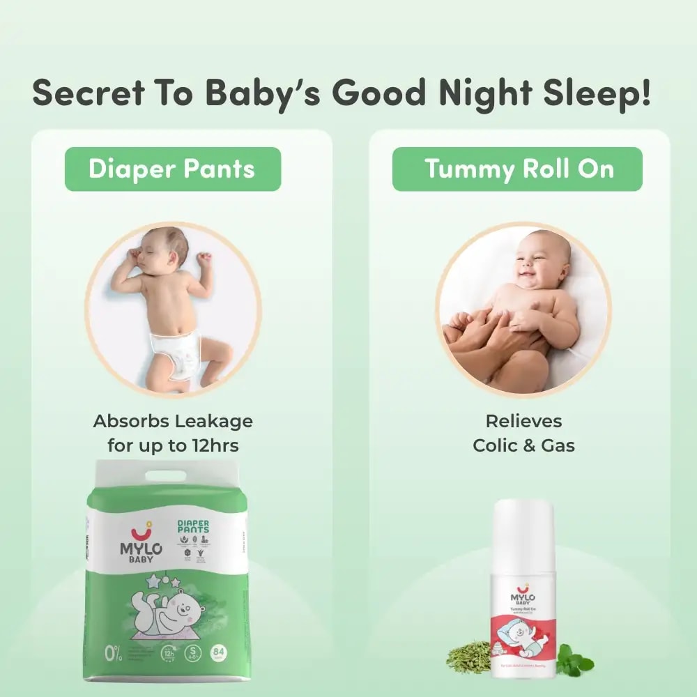 Super Saver Combo - Baby Diaper Pants Small (S) Size 4-8 kgs (84 count) Leak Proof + Tummy Roll On For Baby For Gas & Colic - 40 ml