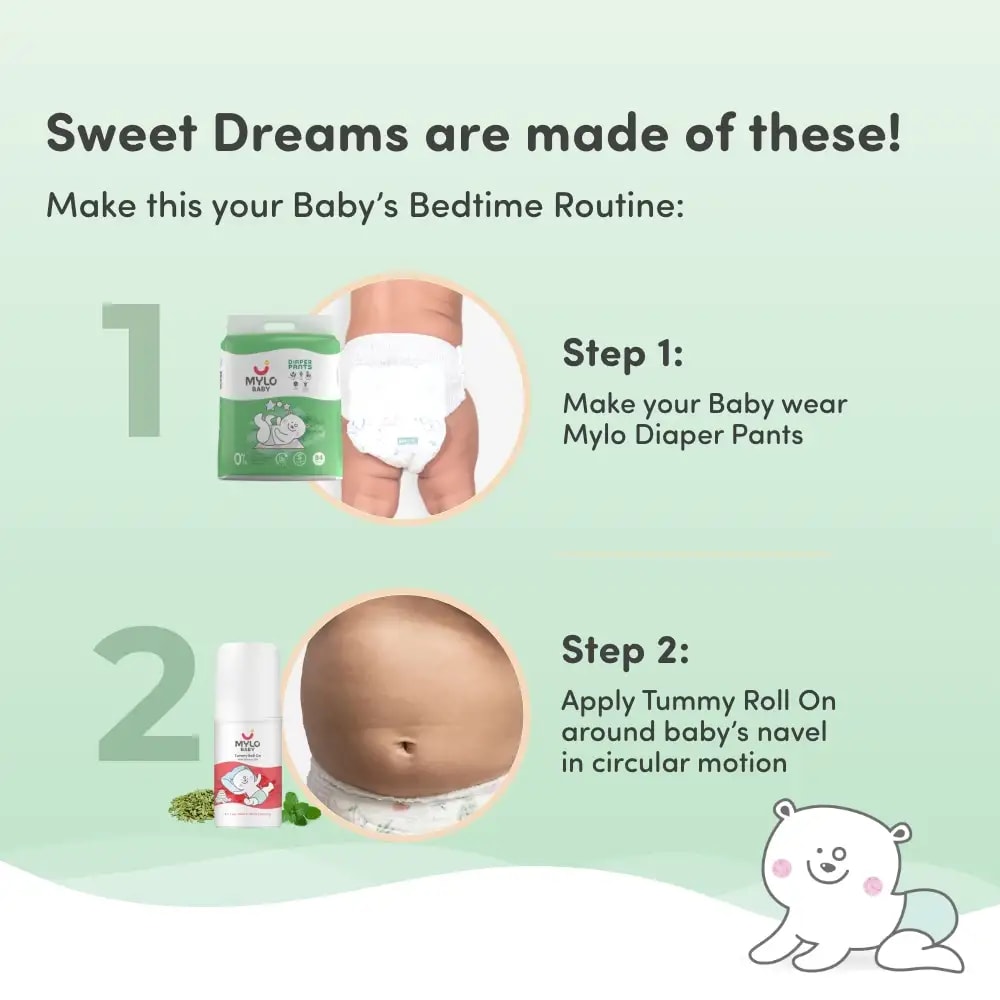 Super Saver Combo - Baby Diaper Pants Small (S) Size 4-8 kgs (84 count) Leak Proof + Tummy Roll On For Baby For Gas & Colic - 40 ml