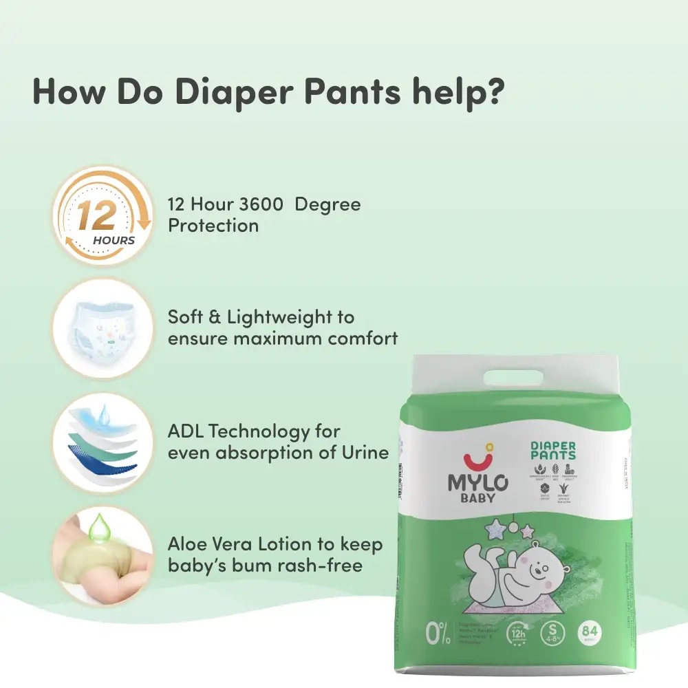 Super Saver Combo - Baby Diaper Pants Small (S) Size 4-8 kgs (84 count) Leak Proof + Tummy Roll On For Baby For Gas & Colic - 40 ml