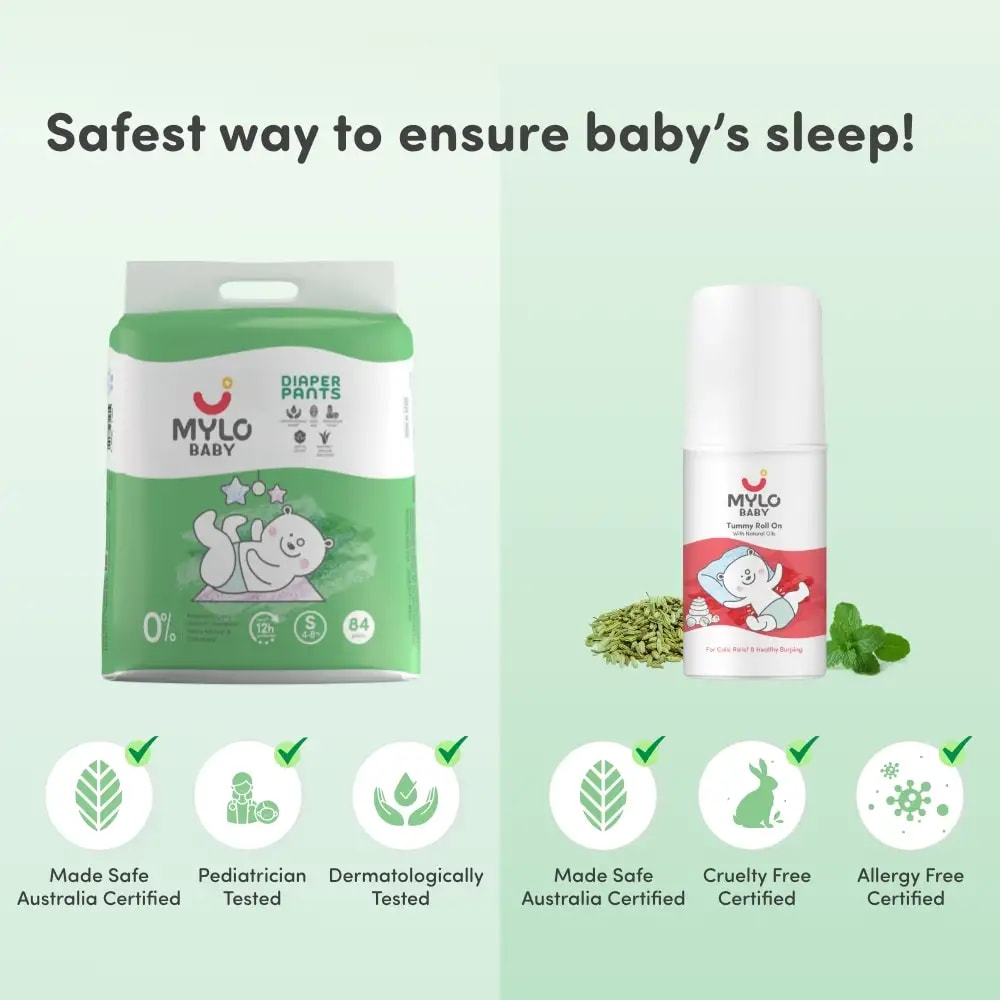 Super Saver Combo - Baby Diaper Pants Small (S) Size 4-8 kgs (84 count) Leak Proof + Tummy Roll On For Baby For Gas & Colic - 40 ml