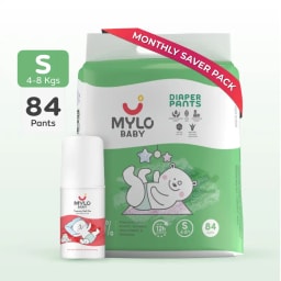 Super Saver Combo - Baby Diaper Pants Small (S) Size 4-8 kgs (84 count) Leak Proof + Tummy Roll On For Baby For Gas & Colic - 40 ml