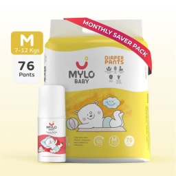 Super Saver Combo - Baby Diaper Pants Medium (M) Size 7-12 kgs (76 count) Leak Proof + Tummy Roll On For Baby For Gas & Colic - 40 ml