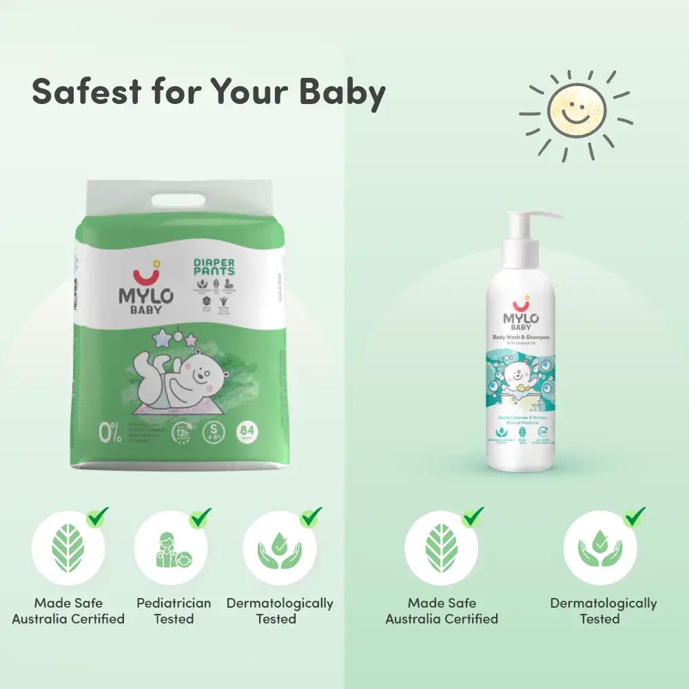 Baby Diaper Pants Small (S) Size 4-8 kgs (Jumbo Pack) + Baby Head to Toe Wash