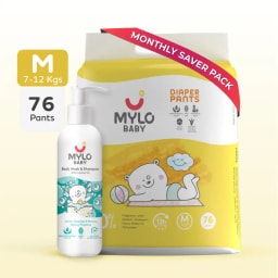 Baby Diaper Pants Medium (M) Size 7-12 kgs (Jumbo Pack) + Baby Head to Toe Wash